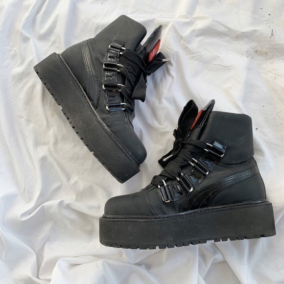 Puma Fenty By Rhianna Black Eyelet Platform Boots Size 6 - Picture 7 of 10